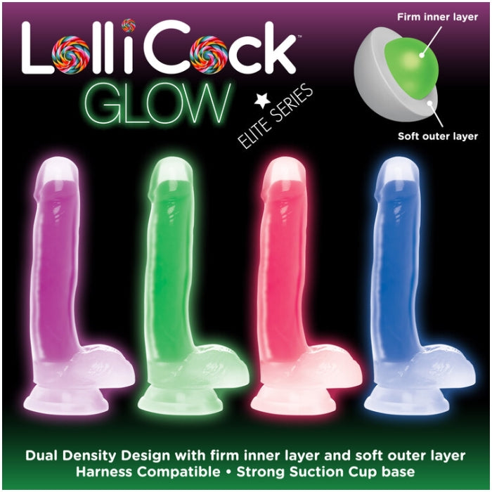 LOLLICOCK 7" GLOW-IN-THE-DARK SILICONE DILDO W/BALLS BLU
