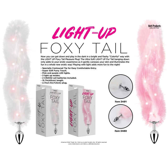 FOXY TAIL - LIGHT UP FAUX FUR BUTT PLUG - WHITE