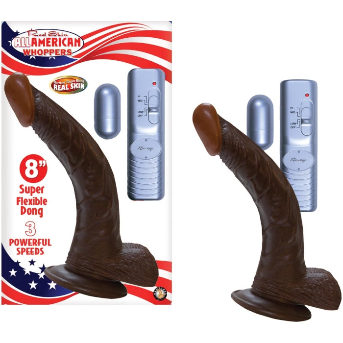 8 VIBRATING DONG WITH BALLS & BULLET-BROWN