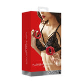 OUCH! PLUSH LEATHER HAND CUFFS - RED