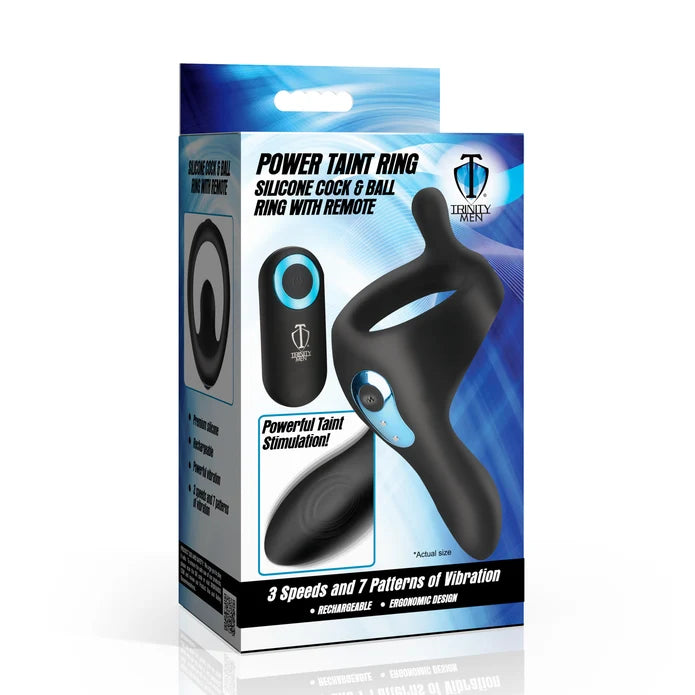 7X Power Taint Vibe Cock & Ball Ring with Remote – Black