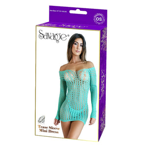 TEASE SLEEVE MINI DRESS - GREEN