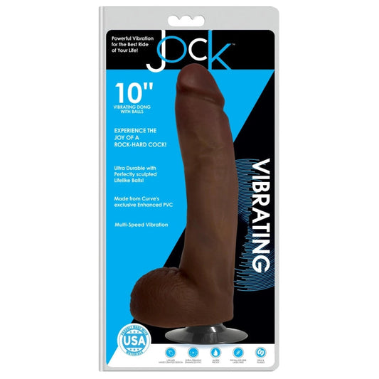 JOCK 10" VIBRATING DILDO W/BALLS CHOCOLATE