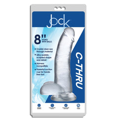 JOCK C-THRU 8" CLEAR TPE DONG W/BALLS & SUCTION CUP