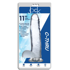 JOCK C-THRU 11" CLEAR TPE DONG W/BALLS & SUCTION CUP