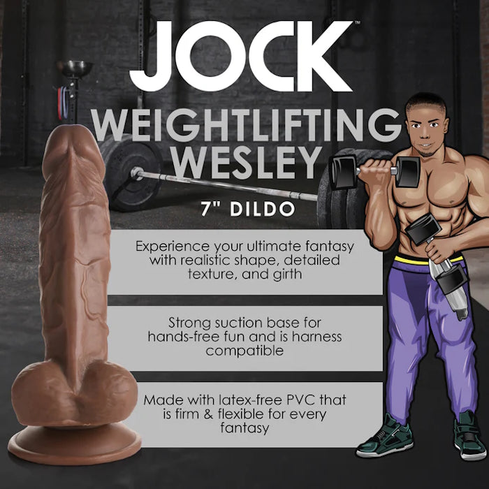 DILDO W/ BALLS DARK 7" JOCKS WEIGHTLIFTING WESLEY