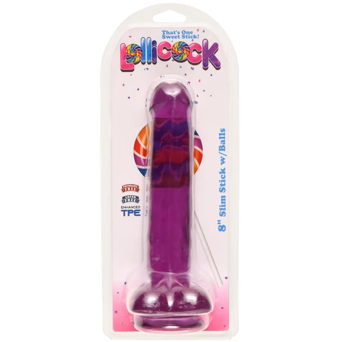 LOLLICOCK- 8" SLIM STICK W/BALLS - GRAPE ICE