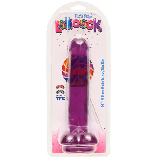 LOLLICOCK- 8" SLIM STICK W/BALLS - GRAPE ICE