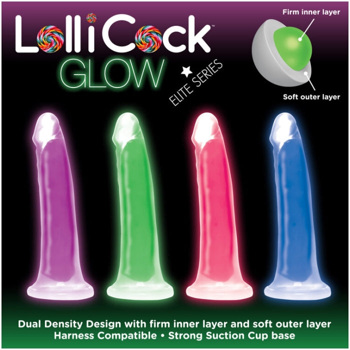 LOLLICOCK 7" GLOW-IN-THE-DARK SILICONE DILDO - PURPLE