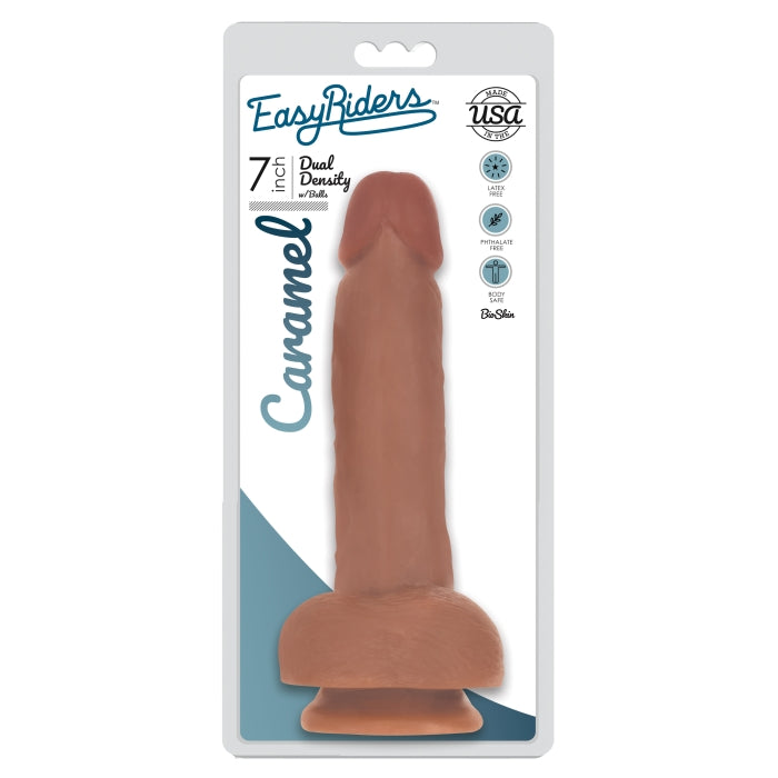 EASY RIDERS 7" SLIM BIOSKIN DONG W/ BALLS - CARAMEL