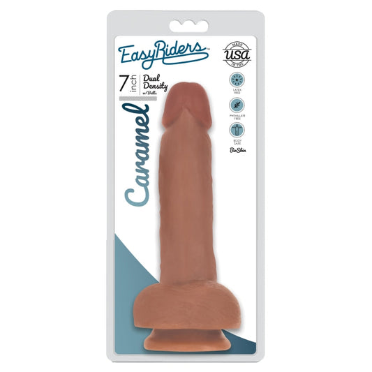 EASY RIDERS 7" SLIM BIOSKIN DONG W/ BALLS - CARAMEL