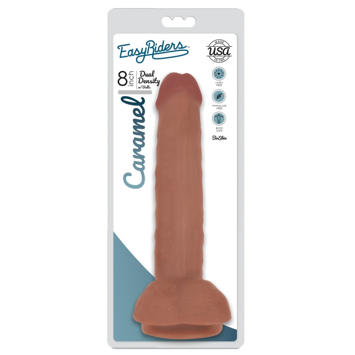 EASY RIDERS 8" SLIM BIOSKIN DONG W/ BALLS - CARAMEL
