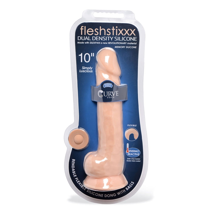 FLESHSTIXXX 10" SILICONE DILDO WITH BALLS - VANILLA