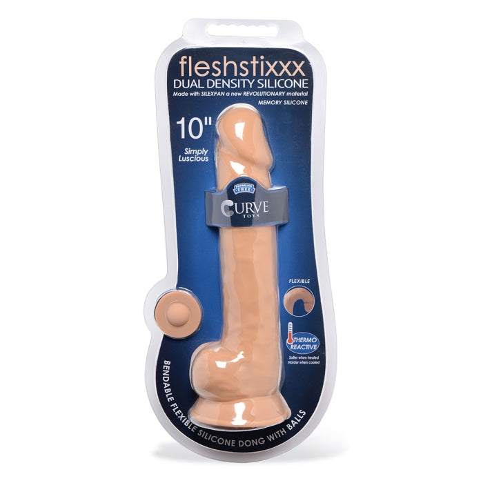 FLESHSTIXXX 10" SILICONE DILDO WITH BALLS - TAN