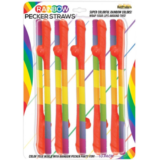 RAINBOW PECKER STRAWS - 10PK