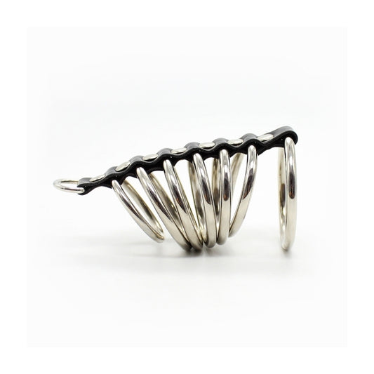 COCKRING 7-RINGS METAL/LEATHER - SILVER/BLACK