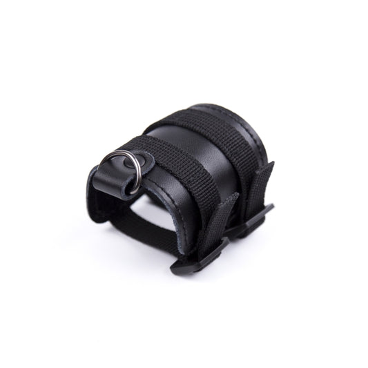 COCKRING W/2 STRIPS AND METAL RINGLET LEATHER - BLACK