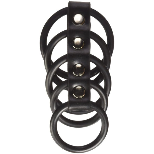 COCKRING 5-RINGS LEATHER/RUBBER/PVC - BLK