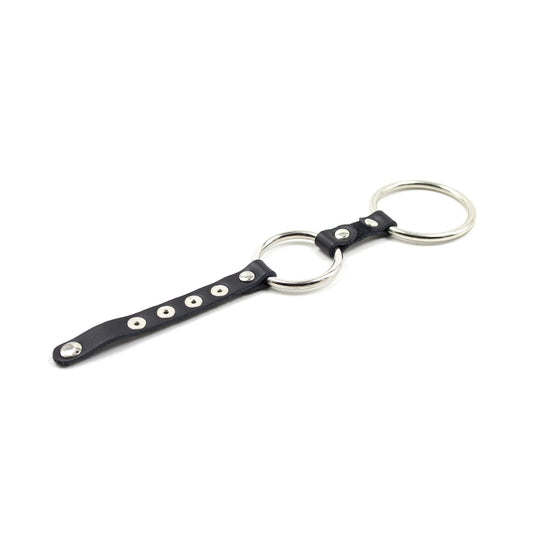COCKRING 2-RINGS METAL/LEATHER 5-RIVET BAND - BLK