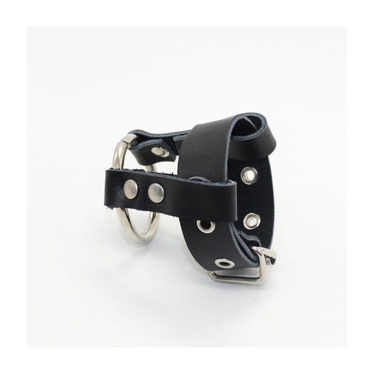COCKRING W/METAL & LEATHER RING & LOCK - BLACK