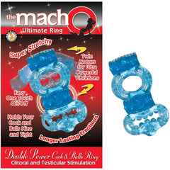 THE MACHO COLLECTION DOUBLE POWER COCK &AMP; BALLS RING - BLUE