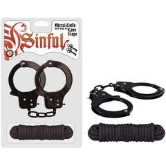 SINFUL METAL CUFFS WITH KEYS &AMP; LOVE ROPE - BLACK