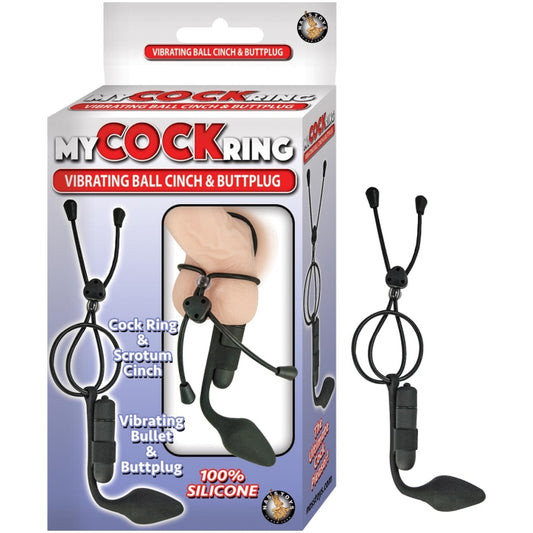 MY COCK RING VIBRATING BALL CINCH & BUTTPLUG-BLACK