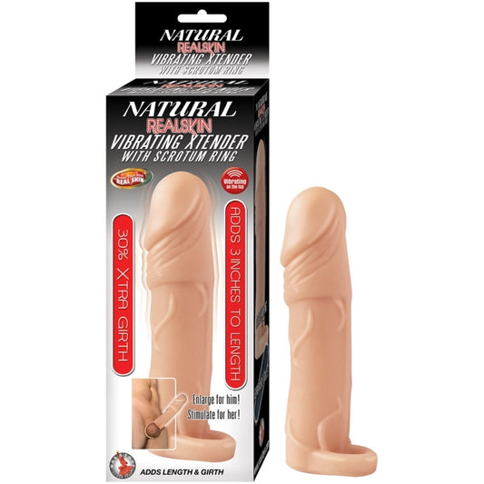 NATURAL REALSKIN VIBRATING XTENDER WITH SCROTUM RING-FLESH