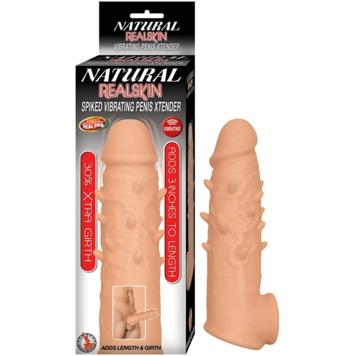NATURAL REALSKIN SPIKED VIBRATING PENIS XTENDER-WHITE