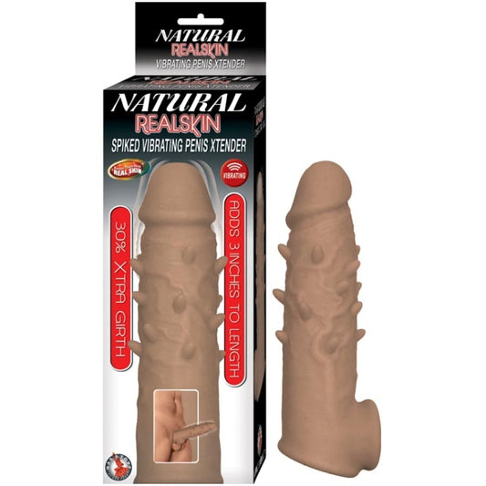 NATURAL REALSKIN SPIKED VIBRATING PENIS XTENDER-BROWN