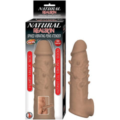 NATURAL REALSKIN SPIKED VIBRATING PENIS XTENDER-BROWN