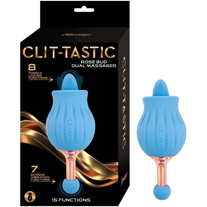 CLIT-TASTIC ROSE BUD DUAL MASSAGER-BLUE