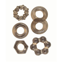 ENHANCER FIVE PIECE COCK RING SET - BLACK