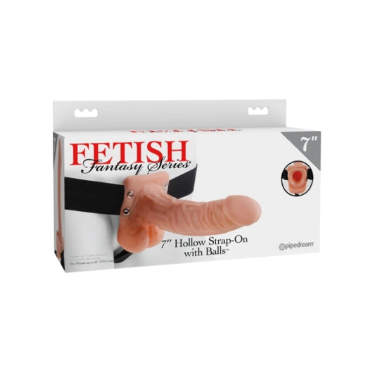 FF SERIES 7" HOLLOW STRAP-ON WITH BALLS - LIGHT/BLACK