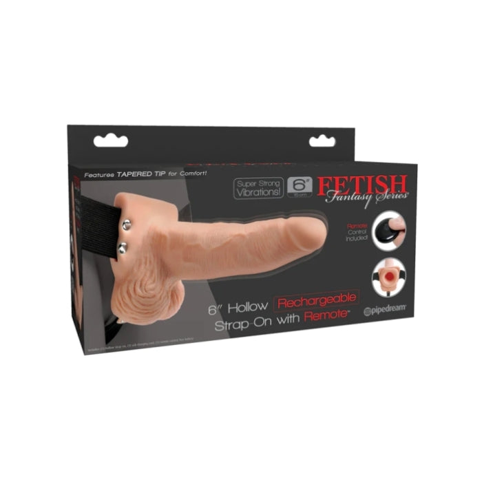 FF SERIES 6" HOLLOW STRAP-ON WITH REMOTE - LIGHT/BLACK