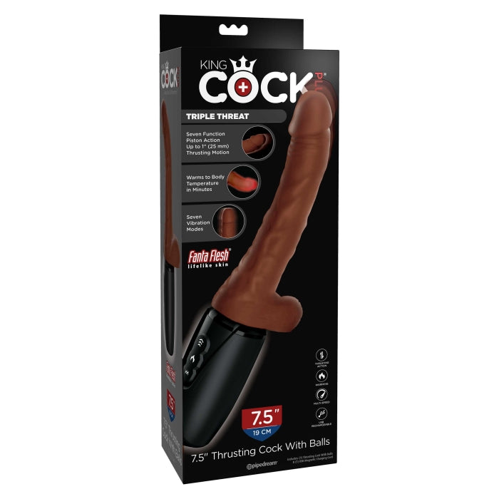 KCP 7.5" THRUSTING COCK WITH BALLS - BROWN