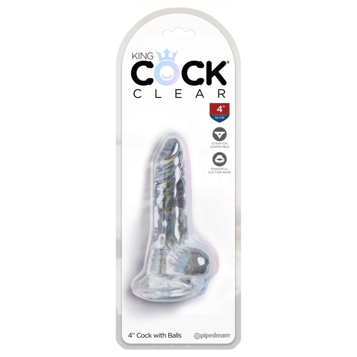 KING COCK CLEAR 4" W/ BALLS - CLEAR