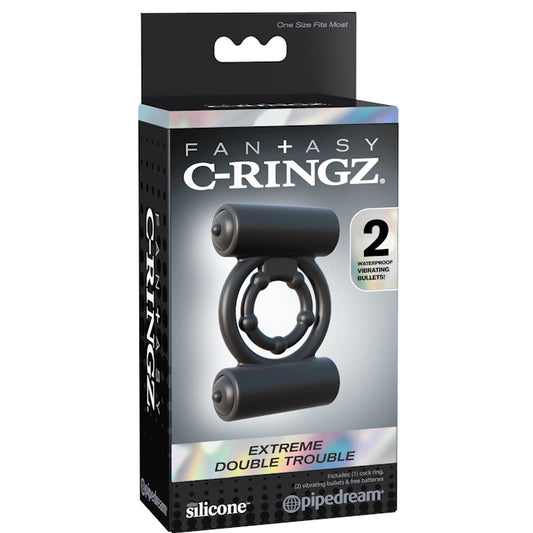 COCK RING BLACK FANTASY C RINGZ EXTREME DOUBLE TROUBLE