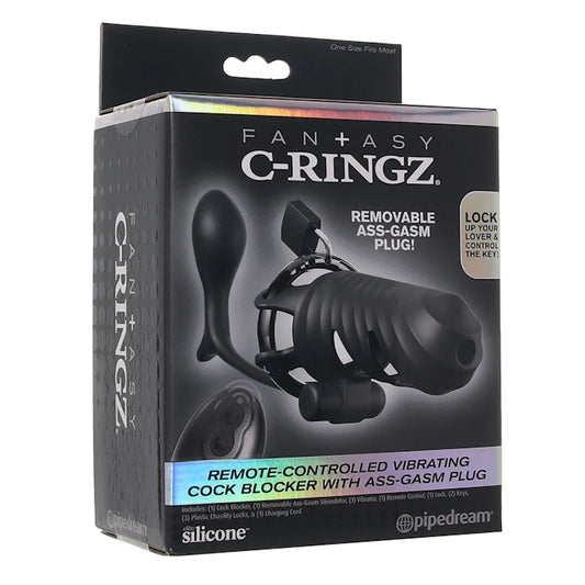 FANTASY C-RINGZ COCK BLOCKER WITH ASS-GASM PLUG  - BLACK