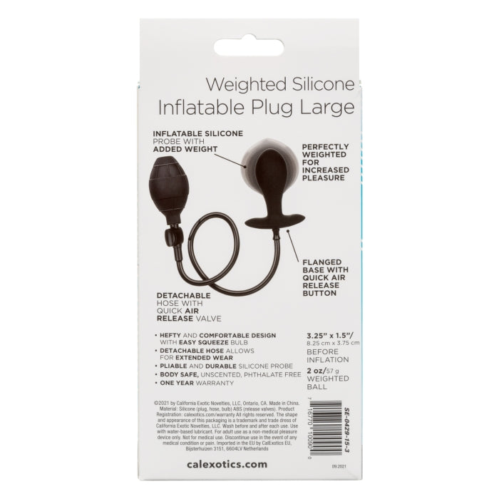 WEIGHTED SILICONE INFLATABLE PLUG LARGE - BLACK