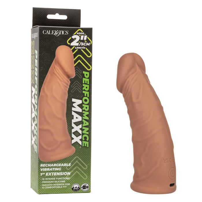 PERFORMANCE MAXX RECHARGEABLE VIBRATING EXTENSION 7" - BROWN