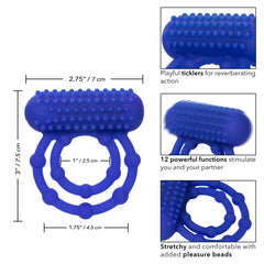 SILICONE RECHARGEABLE 10 BEAD MAXIMUS RING - BLUE