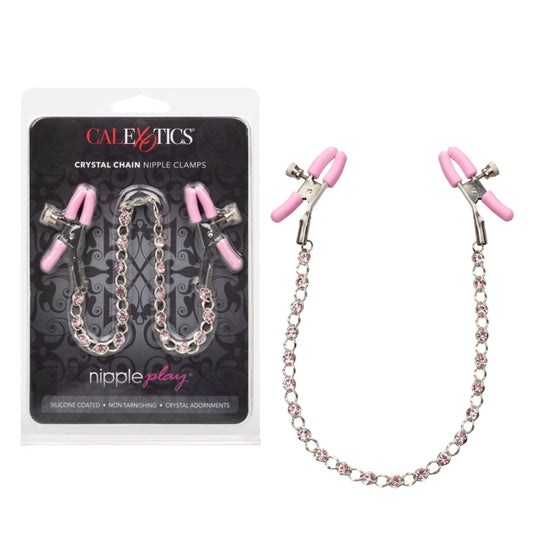 NIPPLE PLAY CRYSTAL CHAIN NIPPLE CLAMPS - PINK 12"