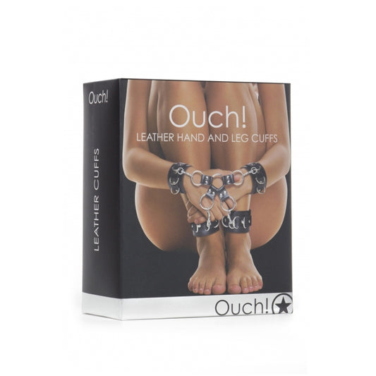 LEATHER HAND AND LEGCUFFS - BLACK