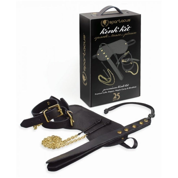 KINK KIT (CUFFS, SLAPPER, NIPPLE CLAMP & BLINDFOLD)