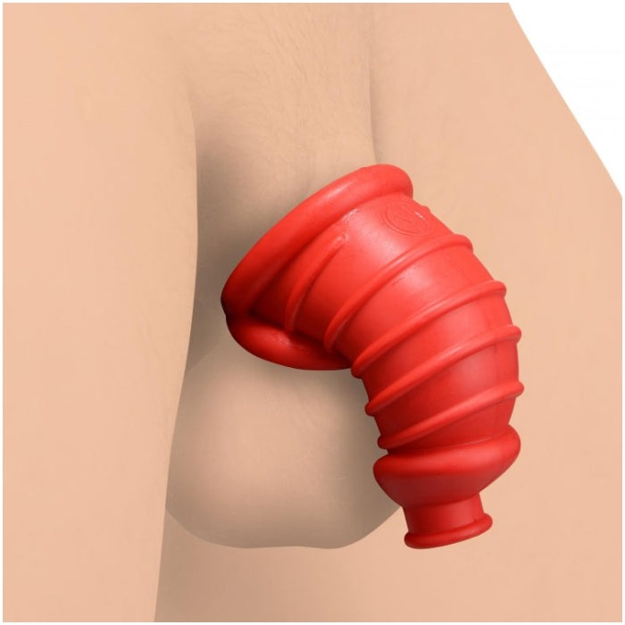 MS RED CHAMBER SILICONE CHASTITY CAGE - RED