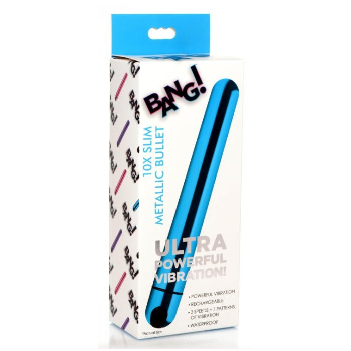 BG 10X SLIM METALLIC BULLET - BLUE - RECHARGEABLE - 6.5"