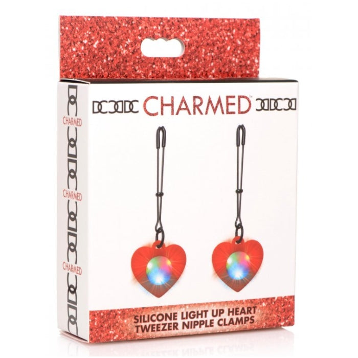 CH SILICONE LIGHT UP HEART TWEEZER NIPPLE CLAMPS 4.5"