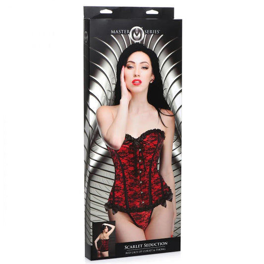 CORSET & THONG LARGE SCARLET SEDUCTION LACE UP