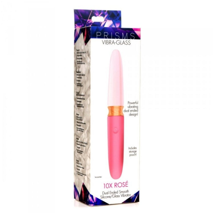PR VIBRA-GLASS 10X ROSE DUAL ENDED SMOOTH SILI/GLASS V